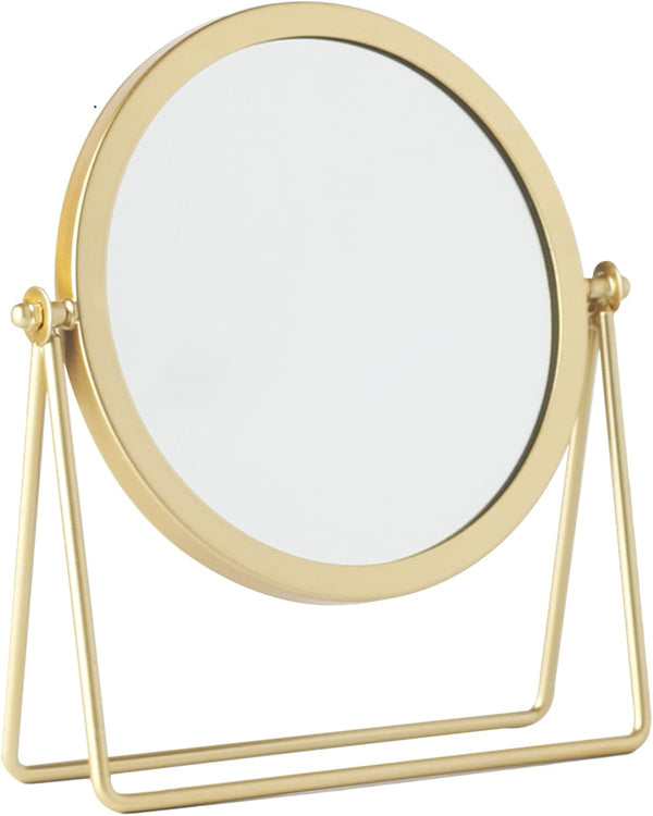Geschaft Golden Tabletop Makeup Mirror, 360° Rotation, Round Swivel Desktop Stand, 7.1''