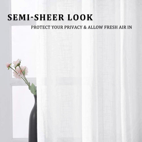 MIULEE 2 Pieces White Semi Sheer Curtains for Front French Door, W 25 x L 40 Inches