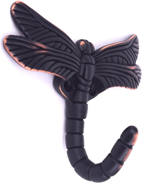 Dragonfly Hooks Wall Hooks for Hanging, Oil Rubbed Bronze Coat Hooks, Heavy Duty Key Holder, Pack of 4