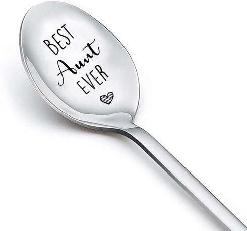 Birthday Gifts for Best Aunt Ever - Engraved Spoon for Hot Tea, Coffee, Cocoa, Great Aunt Appreciation Gift