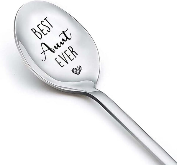 Birthday Gifts for Best Aunt Ever - Engraved Spoon for Hot Tea, Coffee, Cocoa, Great Aunt Appreciation Gift