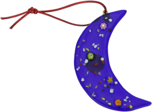 Glass Of Venice Murano Glass Moon Christmas Ornament - Blue