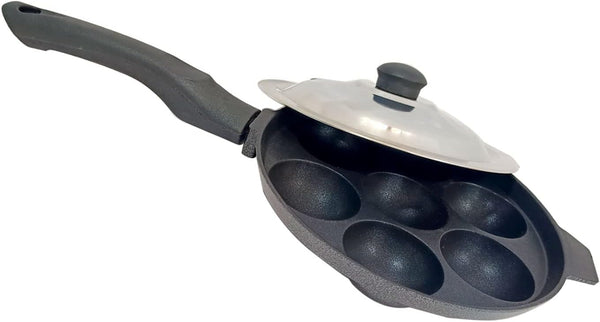 DBY Non Stick Appam Pan, 7 Cavity Aluminium Appachatty Paniyaram Maker with Stainless Steel Lid