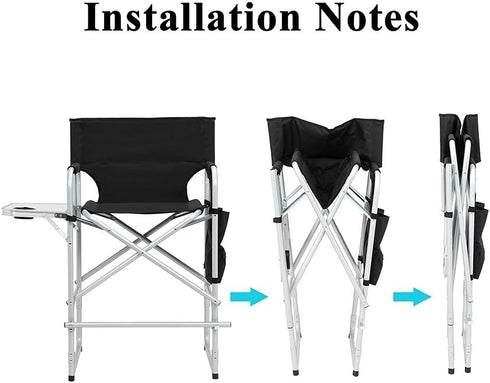 41'' 400LBS Tall Directors Chair, Portable Makeup Artist Chair with Side Table, Tall Folding Chair for Camping, Home