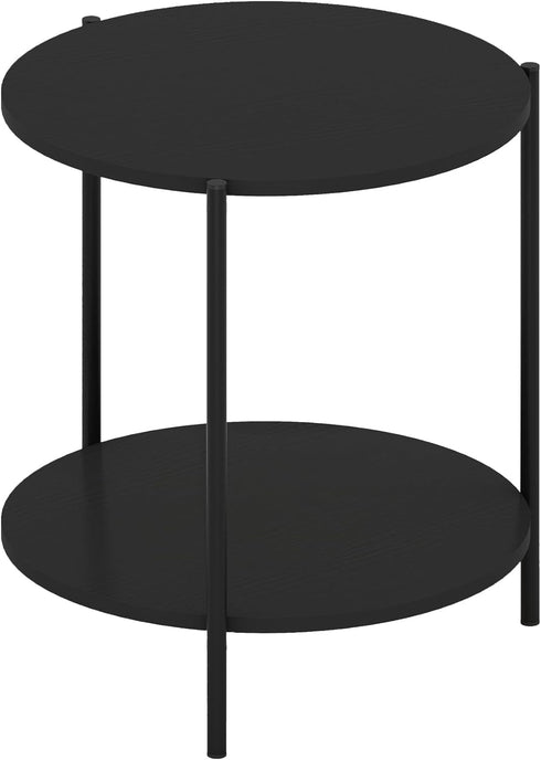 2-Tier 15.55 10.58 5.46 inches, Furinno Besi Modern Round Side End Table with Sturdy Metal Legs, (W) x (H) x (D)