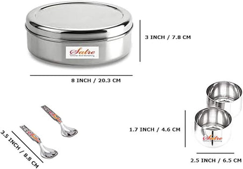 Satre Online and Marketing Stainless Steel Spice Box Without Lid, Indian Spice Box with 7 Spice Containers