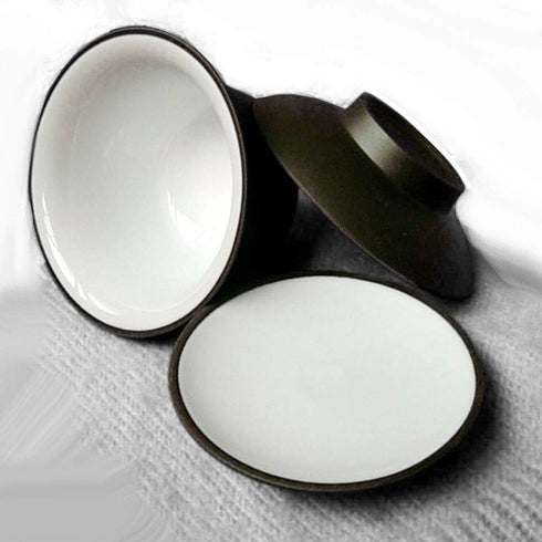 Gaiwan Teacup Kungfu Tea Bowl 4oz/130ml Zisha Red Clay with Sancai Saucers (Black White)