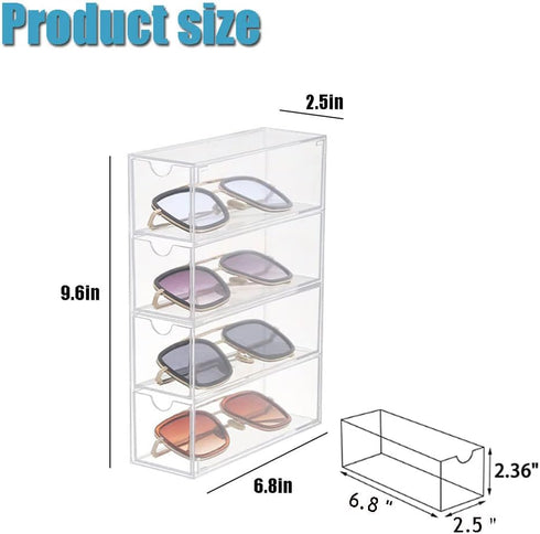 Acrylic Sunglasses Organizer with 4 Lid Drawer Organizer Rectang Supplies for Bathroom, Dorm, Desk, Countertop, Office (Transparent) by CLUQMEIK