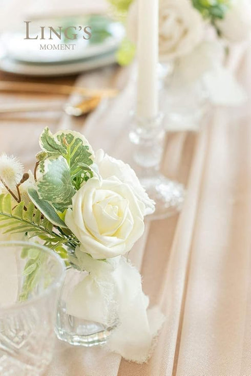 Ling's Moment 25Pcs Ivory Roses Decor with Stems, 3" Real Touch Foam Floral for Wedding Bouquets, Centerpieces