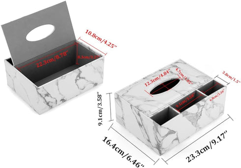 PU Leather Tissue Box Cover - Multifunctional Tissue Box Holder with Stationery Remote Control Box - Elegant and Stylish Home Napkin Holder Desktop Tissue Paper Holder Desk Storage Organizer (Marble) by YUNXIASW