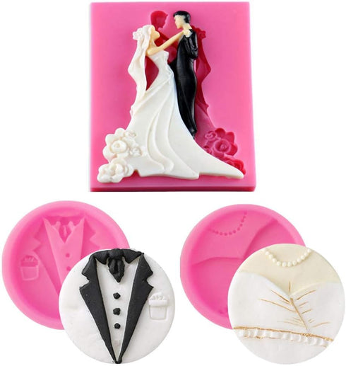 Bride and Groom Fondant Mold Set - Tuxedo Wedding Dress Cake Topper Decorating Chocolate Candy Polymer Clay Resin Epoxy