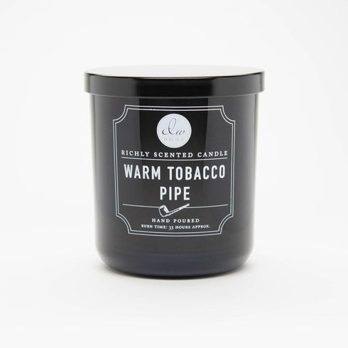 DW Home Warm Tobacco Pipe Scented Candle, Medium Black Jar with Lid, Single Wick