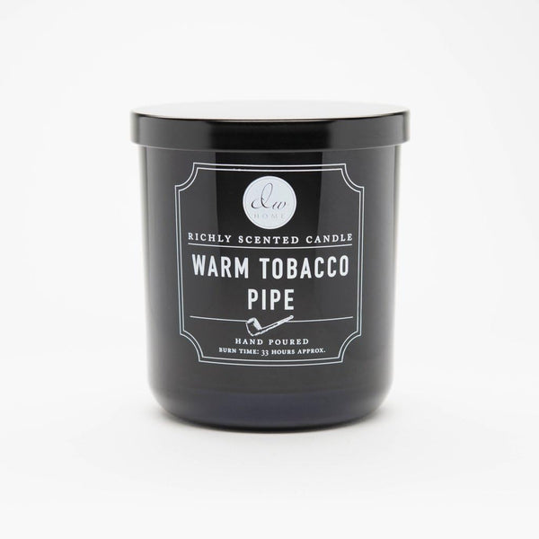 DW Home Warm Tobacco Pipe Scented Candle, Medium Black Jar with Lid, Single Wick