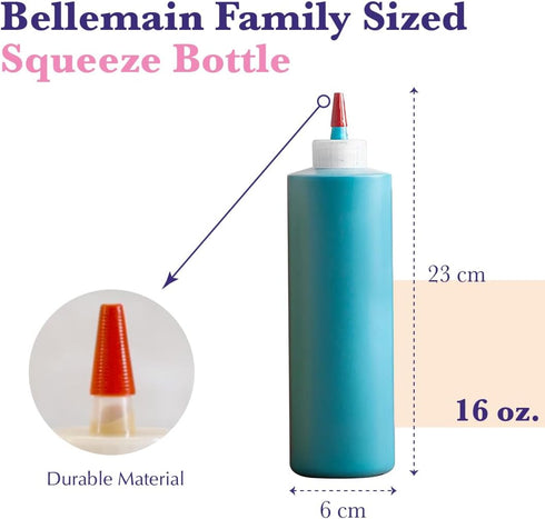 6-Pack 16 oz Bellemain Condiment Squeeze Bottles for Sauces - Includes Funnel, Erasable Marker & Reusable Labels