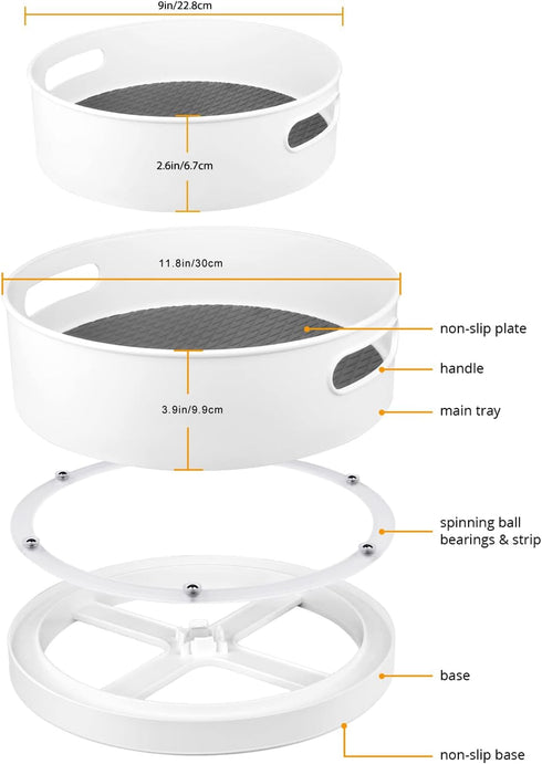 Semlos 360° Rotating Lazy Susan Organizers, 2 Packs of 9" and 12" Turntable Spice Rack Organisers for Kitchen and