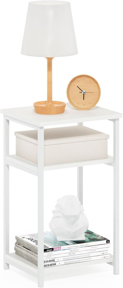 Furinno JUST Side Table, 3-Tier Metal Frame Modern End Table with Open