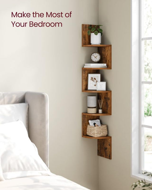 5-Tier ULBC72BX VASAGLE Corner Shelf Wall Mount, Floating Corner Bookshelf, Plant Shelf for Bedroom, Living Room