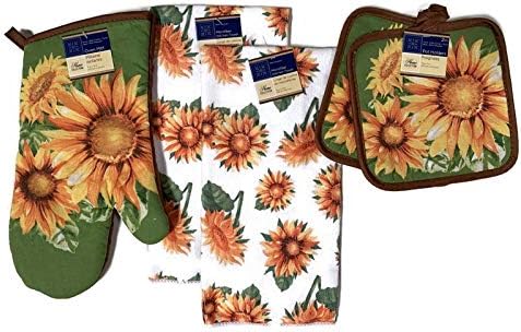 Home Collection Sunflower Kitchen Linen Bundle, 1 Quilted Pot Holder, 2 Kitchen Towels, 1 Oven Mitt