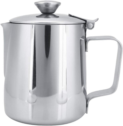 Milk Frothing Pitcher - Stainless Steel Coffee Cup Mug with Lid and Handle for Latte Art, Silver (1500ML)