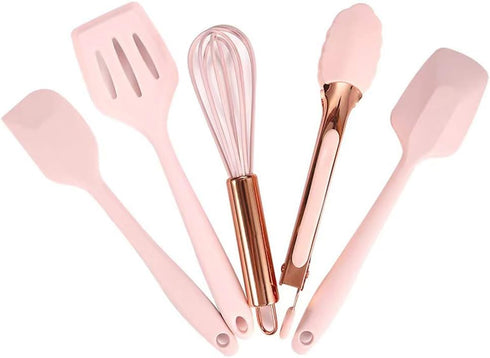 Collfa Rose Gold And Pink Kitchen Utensil Small Five-Piece Set Mini Silicone