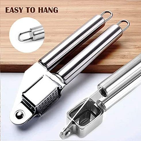 Garlic Press Stainless Steel by Hallucinity, Heavy Duty Kitchen Tool Garlic Mincer, Easy to Clean and Rust Proof