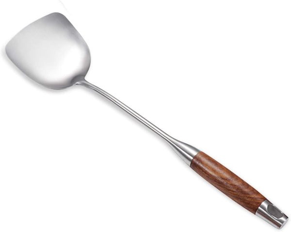 AOOSY Wok Spatula, 15.7 Inches, 18/10 Stainless Steel Utensil with Wooden Handle for Kitchen Cooking