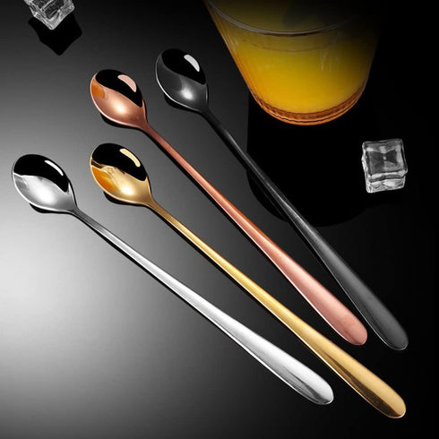 4 Pieces Stainless Steel Coffee Teaspoons, Long Handle Espresso Soup Ice Cream Dessert Spoons