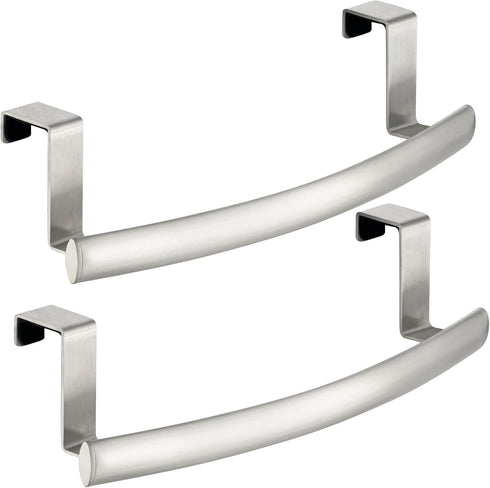 2 Pack mDesign Steel Over Door Curved Towel Bar Storage, Hanger for Cabinet or Cupboard, Holder Rack for Kitchen