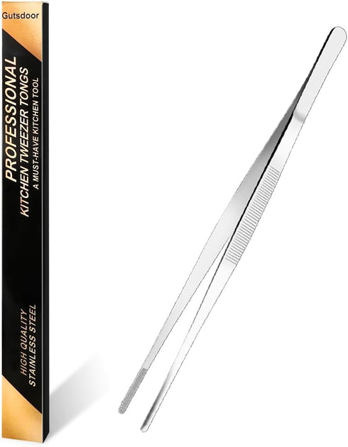 Gutsdoor Kitchen Tweezers, Stainless Steel Food Tongs with Precision Serrated Tips (12 Inch Straight)