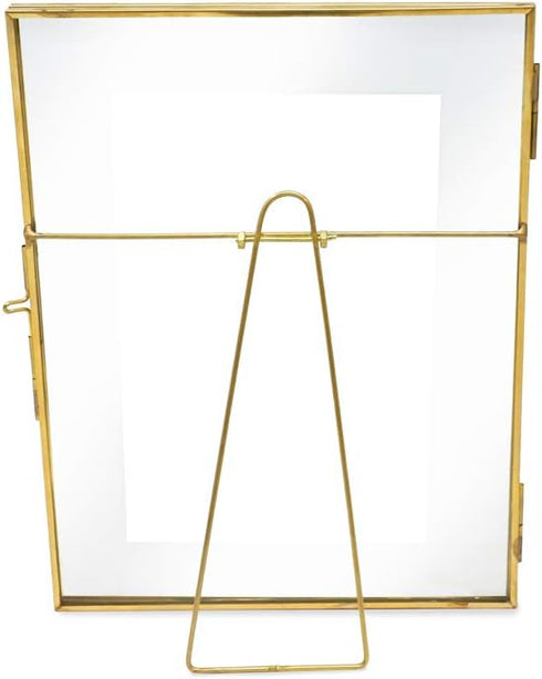 Isaac Jacobs 6x8 Antique Gold Floating Picture Frame, Vintage Style Brass and Glass, Tabletop Display with Locket