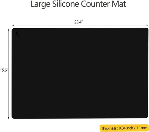 Thick Silicone Counter Mat Large 23.4"by15.6", Heat Resistant Mat for Kitchen Table/Countertop Protector/Non Stick Pastry Baking Mat Placemats, Silicone Mat for Crafts Kids, Super Kitchen Black by SUPER KITCHEN