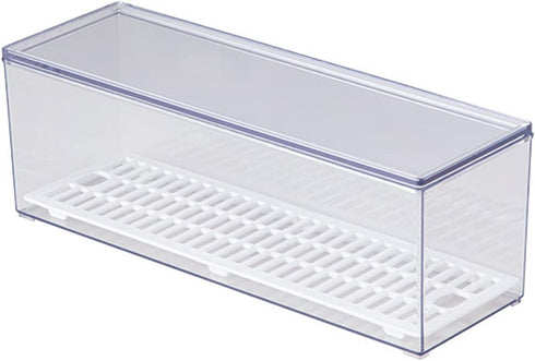 Large Transparent Flatware Tray, Kitchen Drawer Organizer with Lid and Drainer, Plastic Cutlery Storage Container