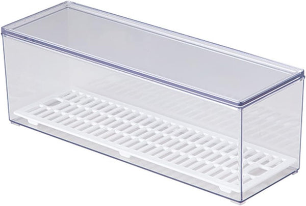 Large Transparent Flatware Tray, Kitchen Drawer Organizer with Lid and Drainer, Plastic Cutlery Storage Container