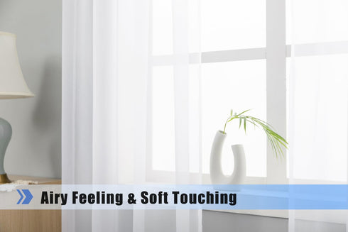 WPM White Sheer Curtains, 58" Wide x 84" Long 2 Panels for Living Room Window Treatment