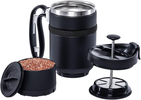 4.0 16 fl.oz BruTrek by Planetary Design Double Shot Travel Coffee French Press, Insulated Stainless Steel Mug