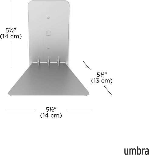 Set 3 Umbra Conceal, Sturdy Metal Floating Bookshelf for Wall, Silver, Small