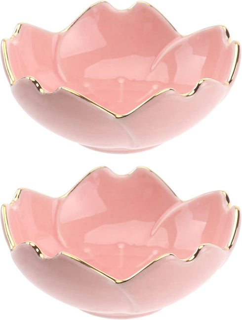 Luxshiny 2pcs Appetizer Dish Bowl Set, Ceramic Gold Rim Bowls, Flower Dipping Plates for Home Kitchen