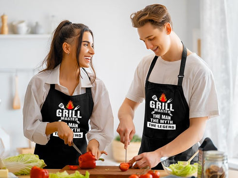 GENSTORES Funny Grilling Aprons for Men with Pockets BBQ Novelty Cooking Apron for Son Grandad Christmas Fathers Day