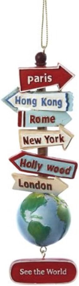 Kurt Adler Resin Stacked World Signs with Globe Ornament, C7210