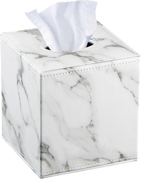 Square Tissue Box Cover, Cut Leather Cube Holder for Modern Facial Paper Organizer, Bathroom, Office Decor