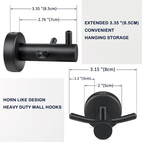 Pack of 2 SUS304 Stainless Steel Matte Black Wall Mounted Towel Hooks for Bathroom Shower Kitchen Cabinet Closet Door