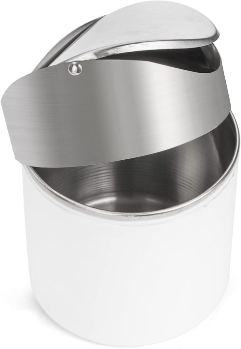 ZOOFOX 2 Pack Mini Trash Can, White Stainless Steel Garbage Bin with Swing Lid for Home, Office, and Kitchen