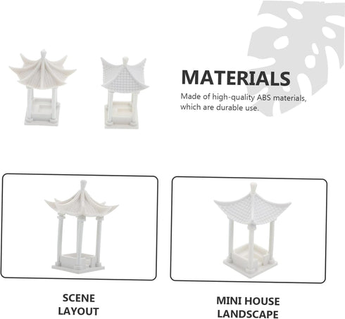 Yardwe 2pcs Building Material Model Ceramic Pagoda Statue, Miniature White Abs Figurines for Doll House, Asian Decor