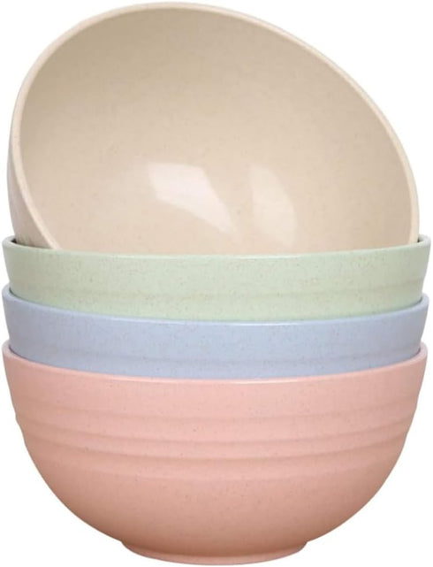 K Y KANGYUN Unbreakable Cereal Bowls Set for 4 - 24 oz Reusable Wheat Straw, Dishwasher & Microwave Safe, BPA Free
