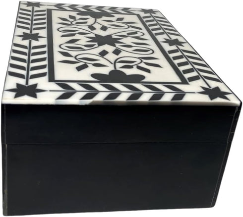 collectiblesBuy Handmade Rectangular Keepsake Wooden Storage Box, Classic White Base Floral Design Jewelry Organizer