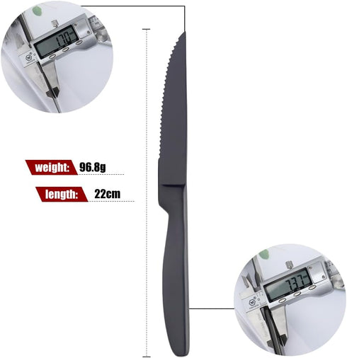 Steak Knife Set, 4-Piece Serrated Black Steak Cutlery Steak Knife, Stainless Steel Steak Cutlery Knife for Home, Restaurant, Hotel, 22cm by Buyer Star