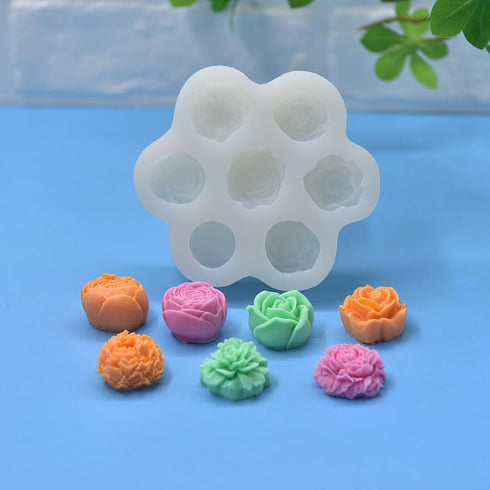 7-Chamber Silicone Molds, Rose/Flower Shape for DIY Cake, Fondant, Biscuit, Cookies, Dessert