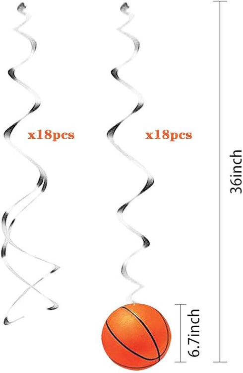 36Ct Basketball Hanging Swirl Decorations - Basketball Themed Party Supplies for Boy Birthday