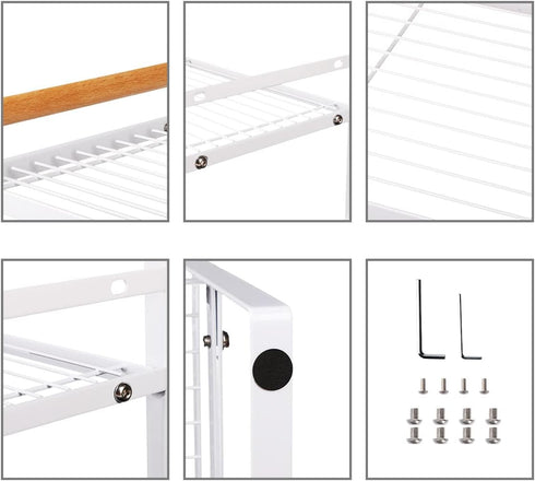 Kitchen Counter Shelf, 2 Tier Space Saving Organizer with Wood Handle, 16.1 x 8.3 x 12.8 Inches (White)