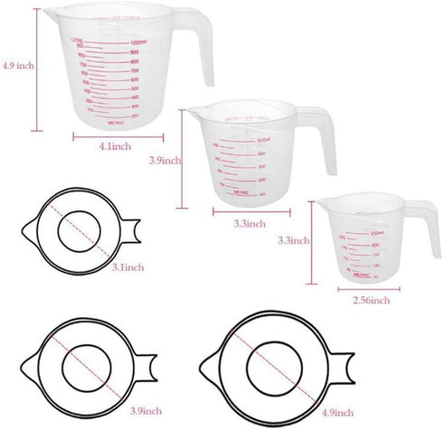 Plastic Measuring Cup Set, 3Pcs BPA Free Clear Heat-resistant with Angled Grip and Spout for Kitchen Use